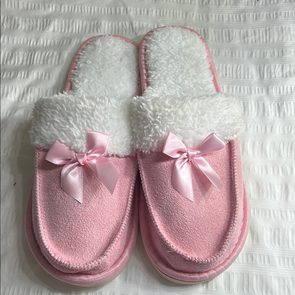 Nanette Lepore Pink and White Cozy Slippers